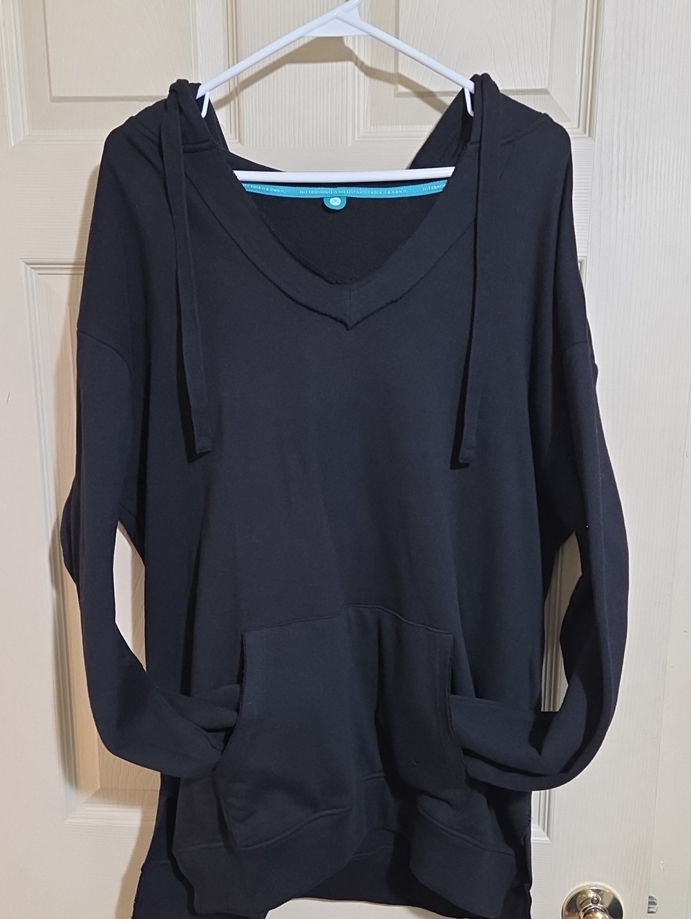Black V-Neck Hoodie Sweatshirt - Relaxed Women's Pullover